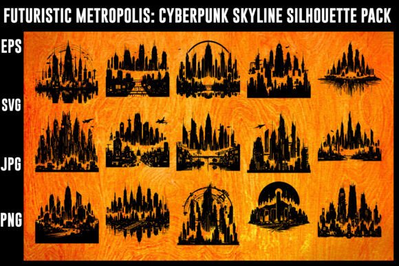 Cyberpunk Futuristic Skyline Bundle: Graphics for Crafts