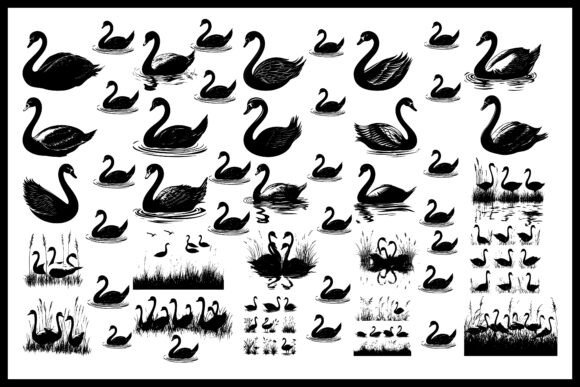 Elegant Swan Silhouette Bundle Graphics