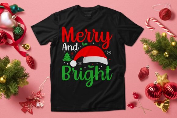 Merry and Bright Christmas Day Design Graphics