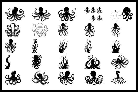 Octopus Silhouette Vector Bundle: Graphics & Crafts